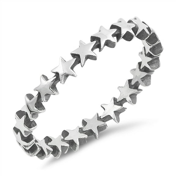 Thin Star Antiqued Midi Eternity Stackable Sterling Silver Ring 925 Jewelry Female Male Size 5