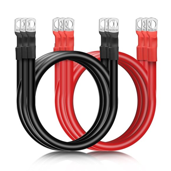 Linkstyle 6PCS 4 AWG 12 Inch Battery Cables, 30CM pure Copper Battery Inverter Wire Cables Set with 3/8" Tinned Copper Lugs, for Automotive