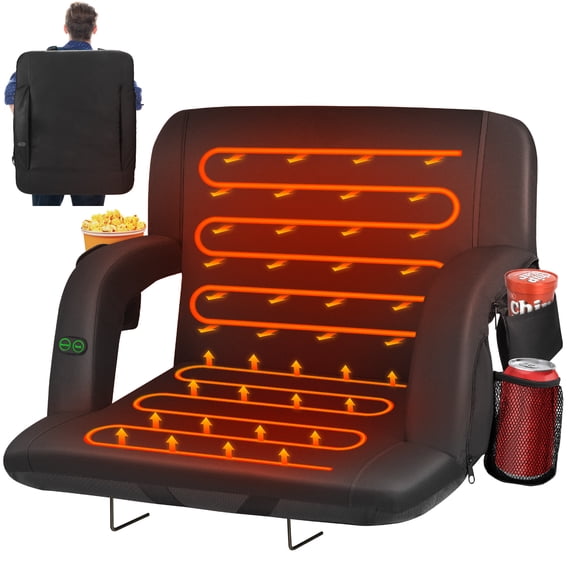DKMOCO Heated Stadium Seats for Bleachers with Back Support 21" Wide Cushion Bleacher Seats Foldable Stadium Chair Seating for Outdoor Sports