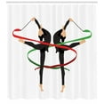 thumbnail image 3 of Gymnastics Shower Curtain, Ribbon Dancing Olympic Sports Pattern with Symmetrical Woman Gymnast Figures, Fabric Bathroom Set with Hooks, 69W X 75L Inches Long, Multicolor, by Ambesonne, 3 of 3