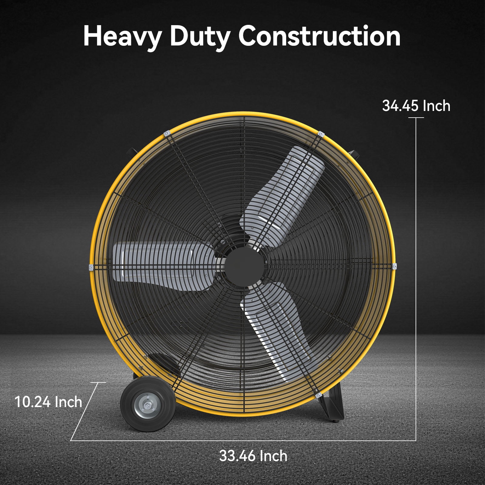 30 Inch 3 Speed High Velocity Industrial Drum Fan, 14000 CFM, Yellow, For Warehouse, Workshops, Garage, Factory and Basement, UL Safety Listed