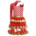 thumbnail image 4 of TTAO Girls Christmas Dance Tutu Candy Cane Striped Asymmetrical Shoulder Long Sleeve Party Dress Red 12, 4 of 7