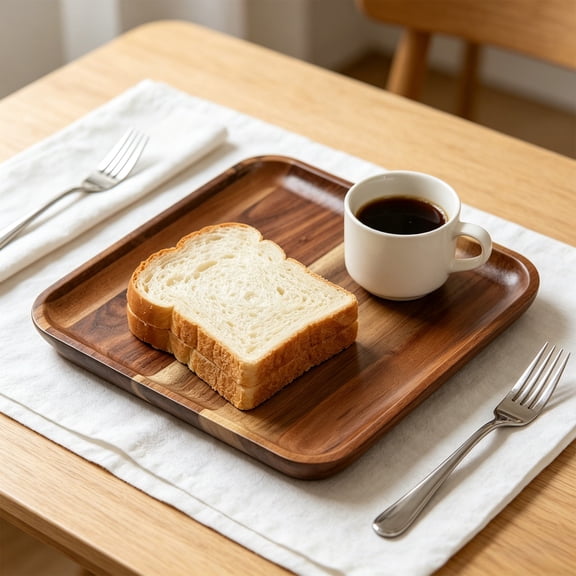 Linnome Solid Wood Serving Tea Tray Natural Brown Wooden Platter Raised Lip Cup Snack Fruit Display Board For Living Room Decor