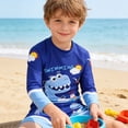 thumbnail image 6 of Baby Swimsuit Boy Youth Two Piece Swim Set Cartoon Dinosaur Letter Print Long Sleeve Sun Top with Flat Leg Trunks Boys Swim Set Multicolour 3-4Y, 6 of 8