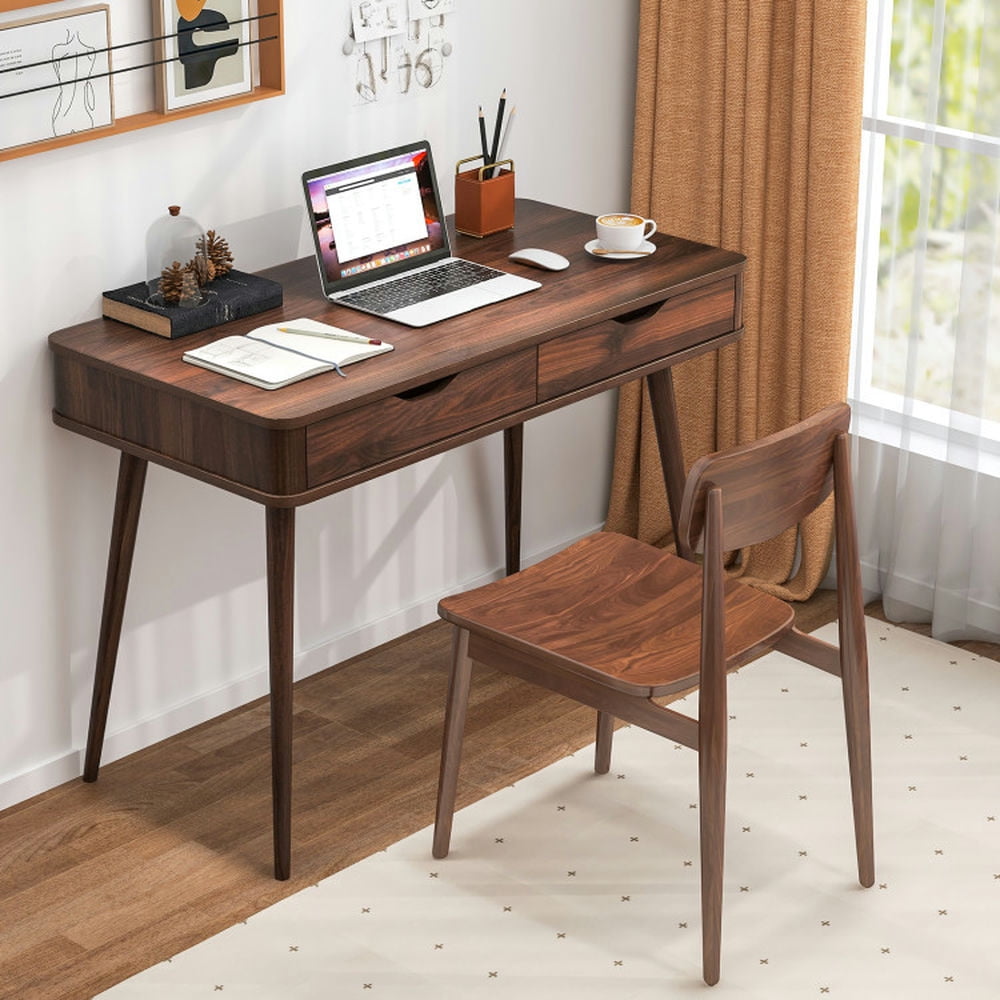 Demi Bonn 43.5" Computer Desk with 2 Drawers for Small Spaces, Home Office Desk Study Writing Table, Brown