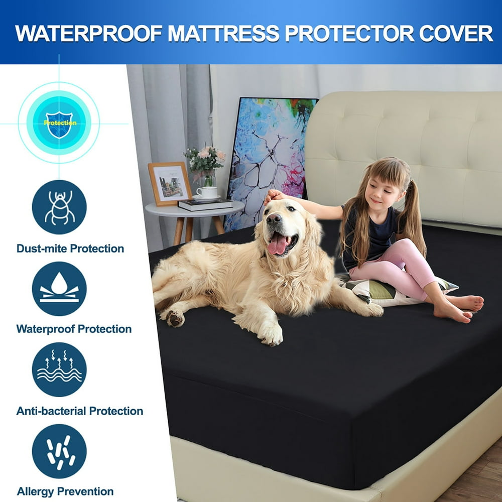 Waterproof Mattress Protector Microfiber Bed Mattress Pad Deep Pocket Pads Bed Cover Black King