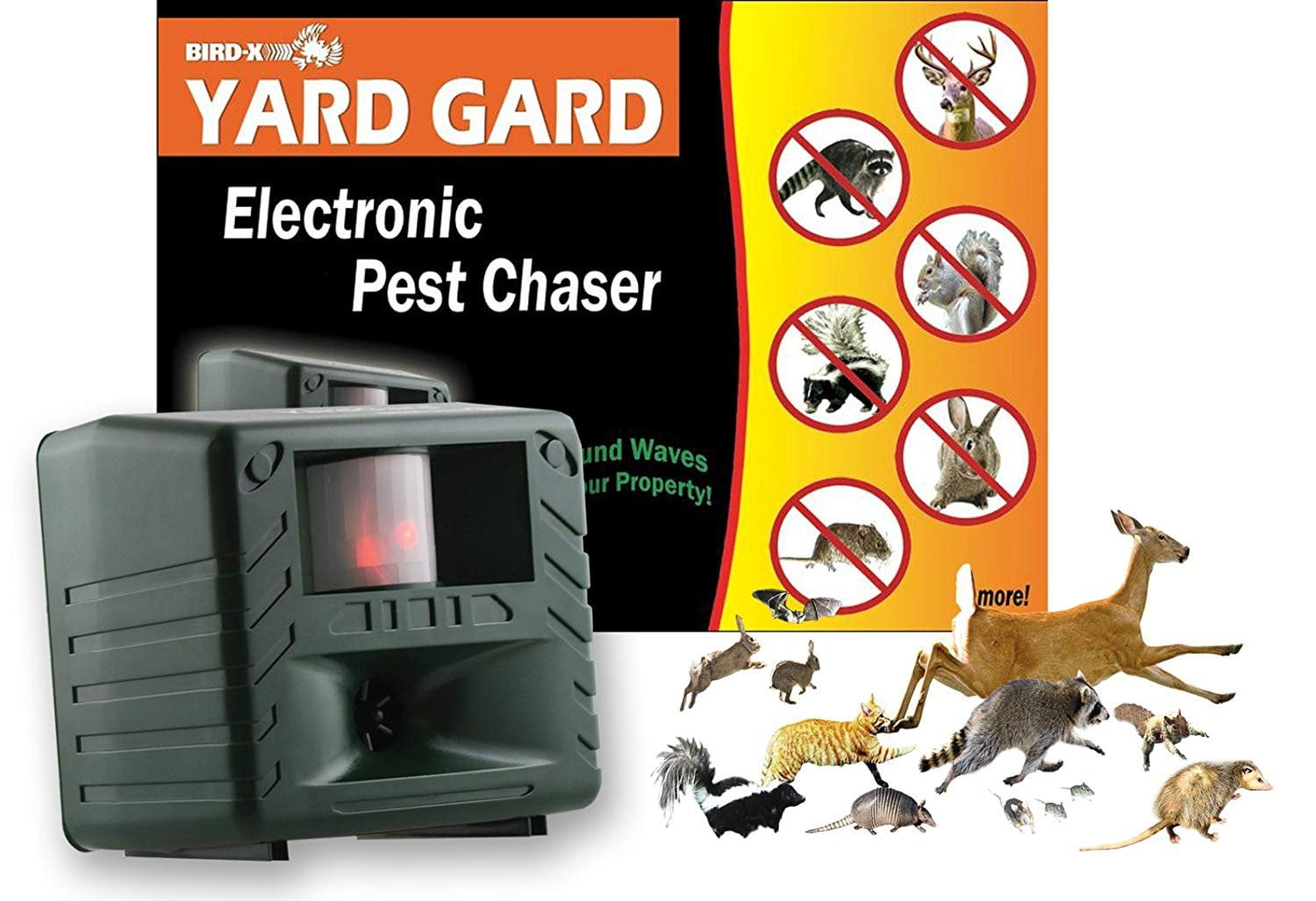 Bird-X Yard Gard Ultrasonic Electronic Animal Repeller 4000 Square Feet  Deer Rabbits Skunks Squirrel Stray Cats 
