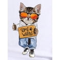 thumbnail image 4 of Women's Casual Short Sleeve Round Neck T-Shirt with Cool Sunglasses Wearing Cartoon Cat Print Fashion Top, 4 of 7