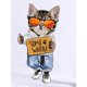 thumbnail image 4 of Camiseta informal de manga corta con cuello redondo para mujer, con gafas de sol modernas y estampado de gato de dibujos animados, ideal para deportes de ocio., 4 of 7