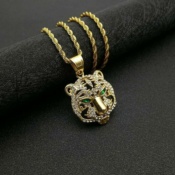 Hip Hop 3D Tiger 14K Yellow Gold Pendant Necklace HipHop Iced Out Bling Necklaces Men Women Fashion Charm Jewelry