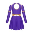 thumbnail image 4 of iiniim Cheer Leader Girls Contrast Color Cold Shoulder Cheerleading Uniform Dress Birthday Party Purple 12, 4 of 7