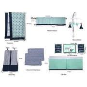 Bacati - Noah Tribal Mint/Navy 10-Piece Nursery in a Bag 100% Cotton Percale Unisex Crib Bedding Set with 2 crib fitted sheets