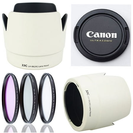 Image of JJC LH-86 White Lens Hood For Canon 70-200mm 2.8 L IS USM + 3 Filters Lens Cap Replaces Canon ET-86 Hood