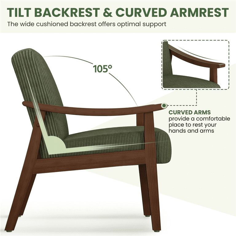 Yaheetech Corduroy Accent Chair, Dark Green Mid-Century photo 5