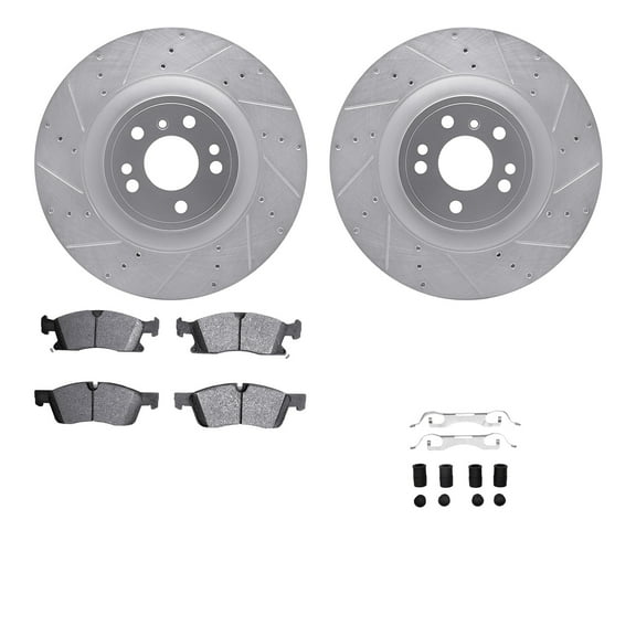 Dynamic Friction Company Front Brake Rotors-Drilled and Slotted-Silver with 5000 Advanced Brake Pads includes Hardware 7512-63076