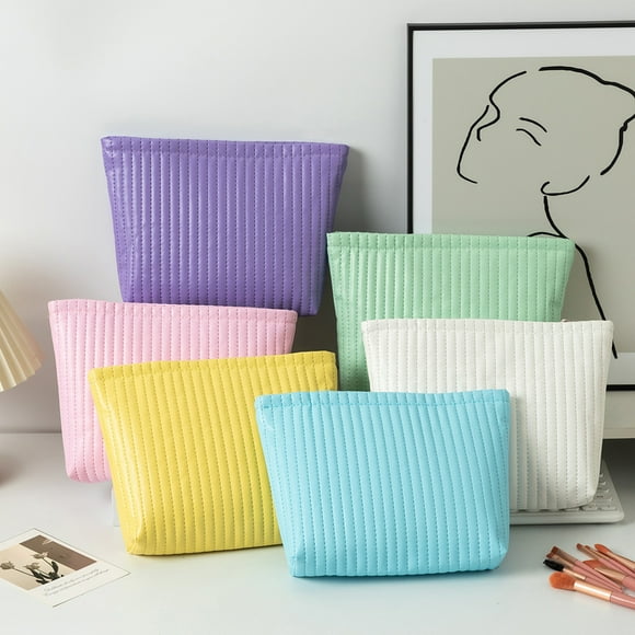 Bolsa de cosméticos de punto impermeable, estuche portátil estilo Ins, diseño de rayas con bloques de color, ideal para viajes, para maquillaje, organizador de artículos esenciales diarios, accesorio
