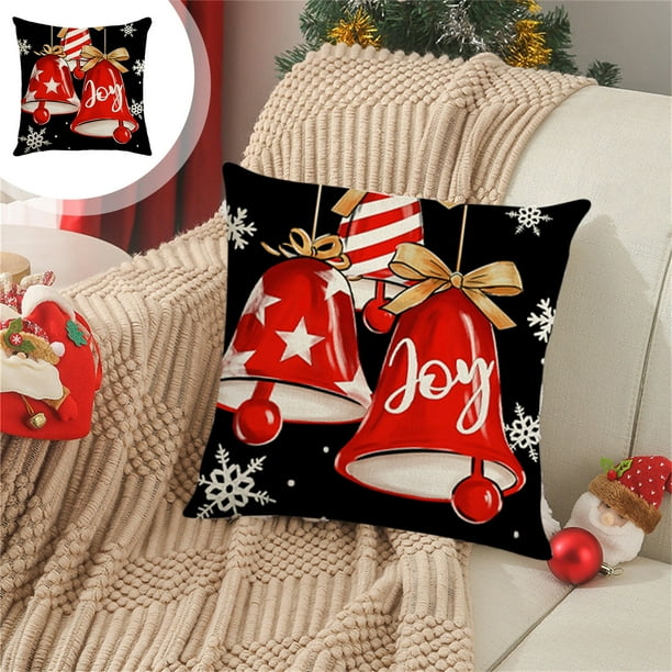 Christmas Pillow Cover Snowflake Letter Bow Throw Pillow Cover Home Pillowcase Size 17.7 X17.7 Inches