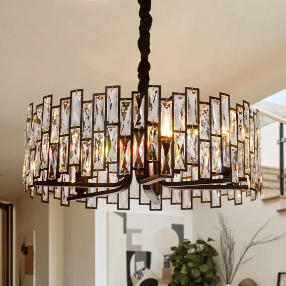 More Change Black Luxury Crystal Chandelier 6-Lights Latticed Ceiling Fixtures Pendant Light