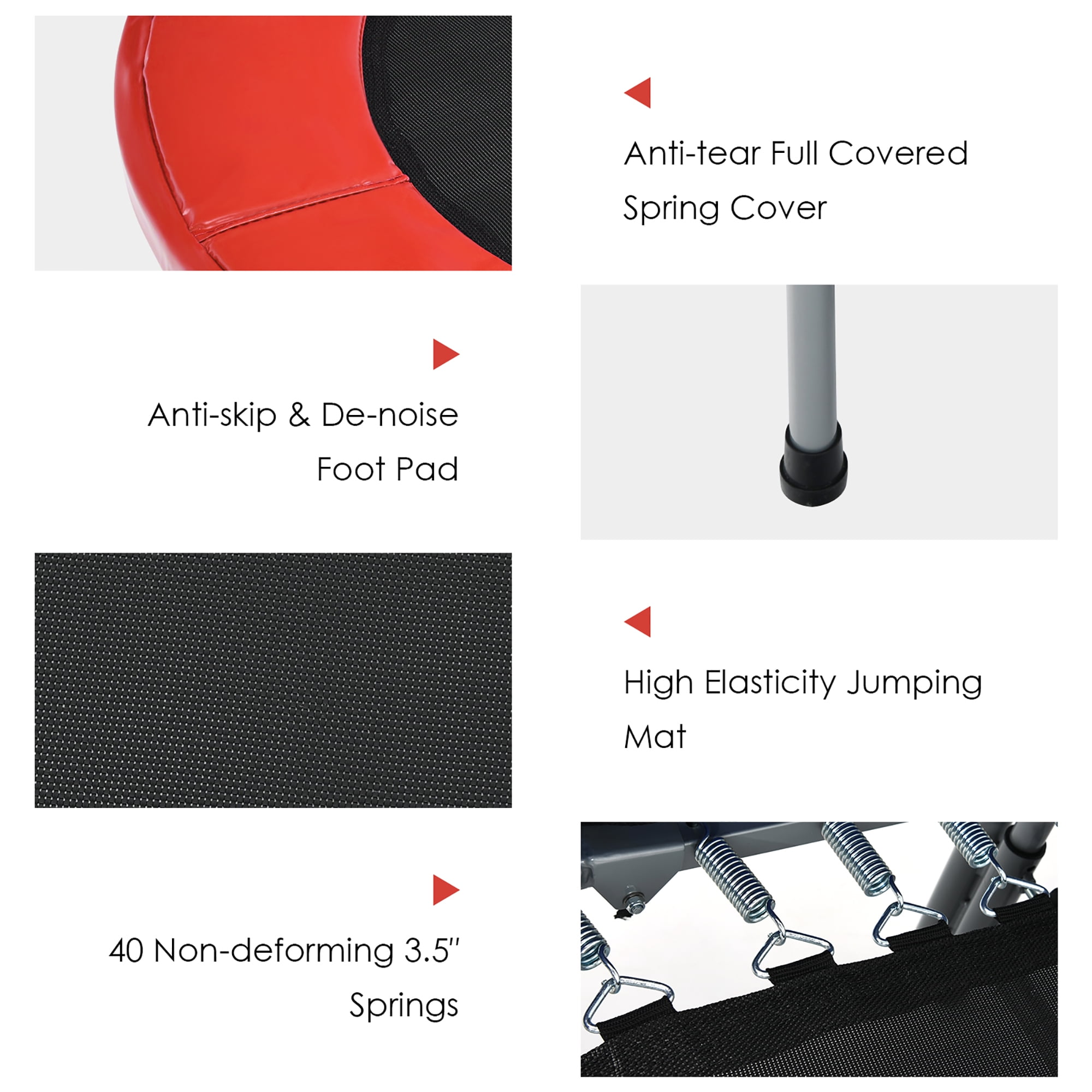 Goplus Trampoline Foldable Rebouncer with Adjustable Handrail, Red, 59.50" x 35.50" x 52.00"