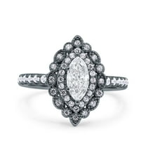 Black Tone, Simulated Cubic Zirconia Size-7 Halo Vintage Style Art Deco Solitaire Accent Marquise Wedding Engagement Ring 925 Sterling Silver