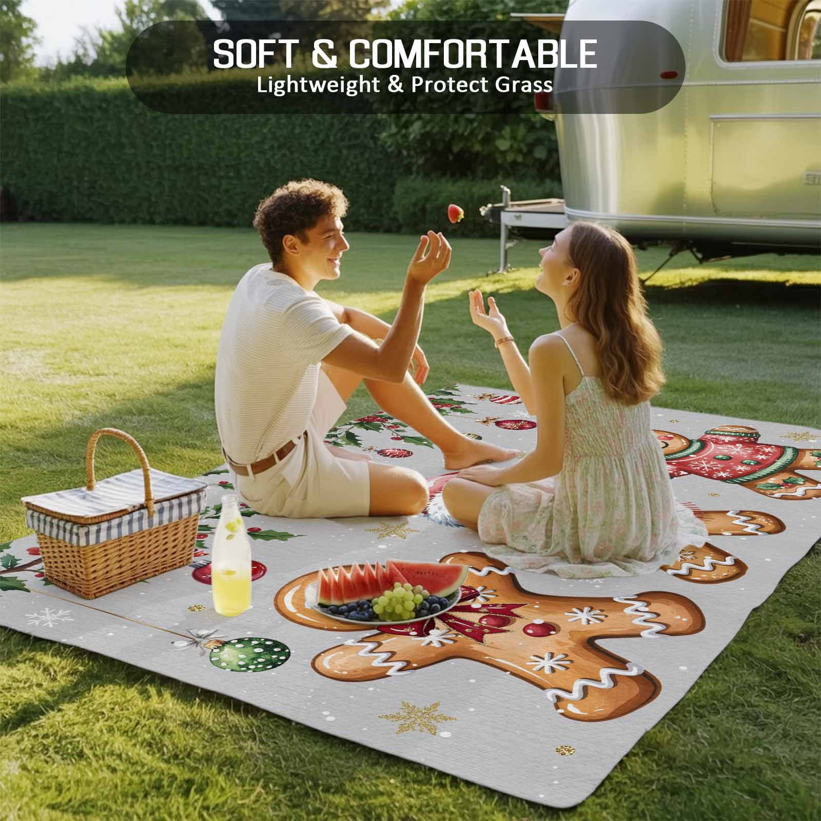 Fsddascl Grey Christmas Gingerbread Outdoor Rug for Patio/Deck/Porch, Non-Slip Large Area Rug 4 x 6 Ft, Xmas Balls Snowflake Indoor Outdoor Rugs Washable Area Rugs, Camping Rug Carpet Runner