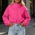 thumbnail image 2 of Lnmiateer Women Cropped Fleece Sherpa Jacket Stand Collar Full Zip Sweatshirt Adjustable Drawstring Hem Side Pockets Y2K Trendy Street‑Wear Cropped Outerwear, 2 of 6