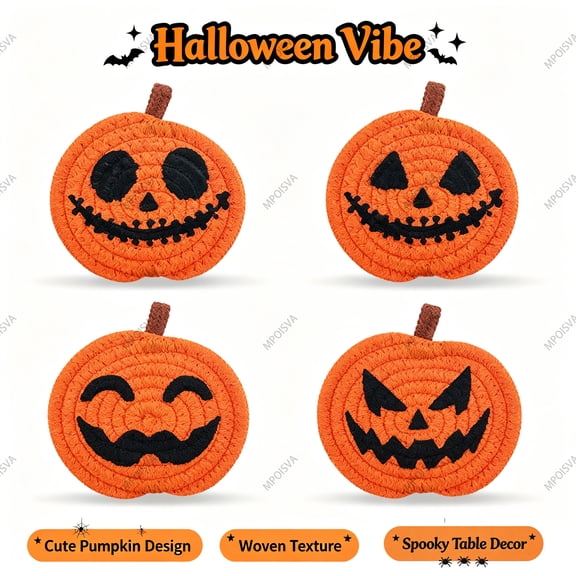Halloween Table Mat Macrame Pumpkin Trivet Heat Resistant Absorbent Cotton Cup Pad for Fall Thanksgiving Coffee Table Decor by MPOISVA