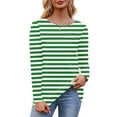 thumbnail image 4 of CLOISE Womens Tops Fall Cute Striped Shirts Round Neck Long Sleeve Blouses Oversized Pleated Colorblock Basic Tees Flowy Clothes Green S, 4 of 6