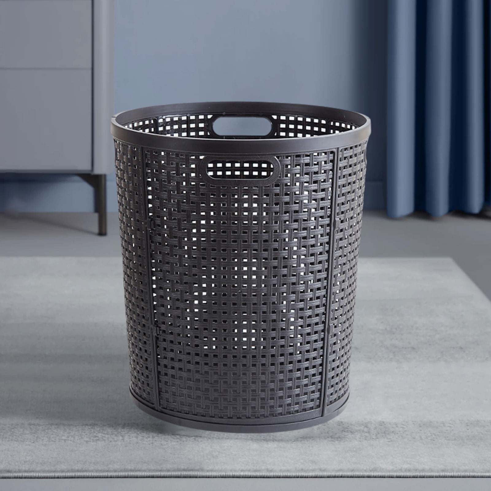 CheAAlet Large Capacity Plastic Storage Basket for Laundry and Toys, Ventilated Laundry Hamper with Side Handles, 40 L Flexible Rattan-Style Clothes Basket-Black