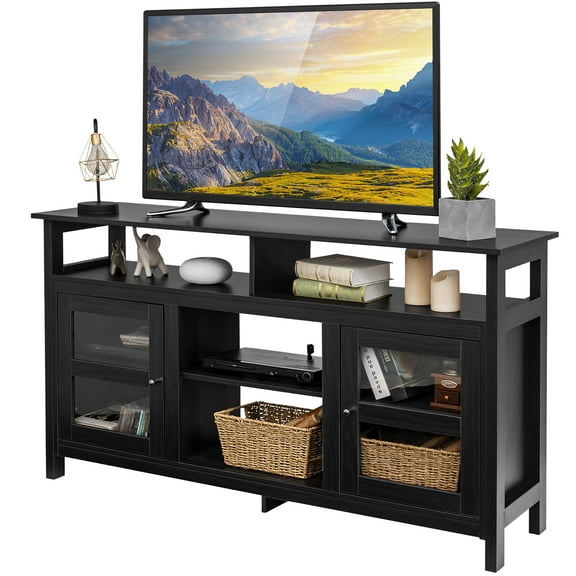 Costway 58'' TV Stand Entertainment Console Center W/ 2 Cabinets Up to 65'' Black