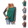 thumbnail image 1 of Chemise à Manches Longues pour Femmes, Mode Printemps 2026, Col Rond, Manches Raglan, Coupe Décontractée, T-Shirts Décontractés à Blocs de Couleur, 1 of 7