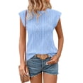 thumbnail image 5 of SMZ Women's Summer Tops Casual Crewneck Cap Sleeve Shirts Lightweight Crochet Knit Texture Tank Top Blouses, 5 of 6