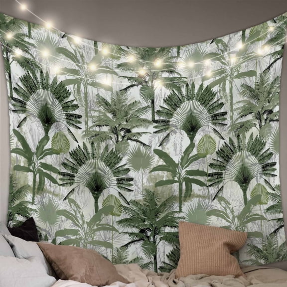 Green Tropical Leaves Tapestry for Bedroom Wall Hanging Tapestry, Summer Palm Trees Botanical Ceiling Backdrop Tapestries Poster Blanket Wall Decor for Teens Room Living Room Dorm 39" x 59"