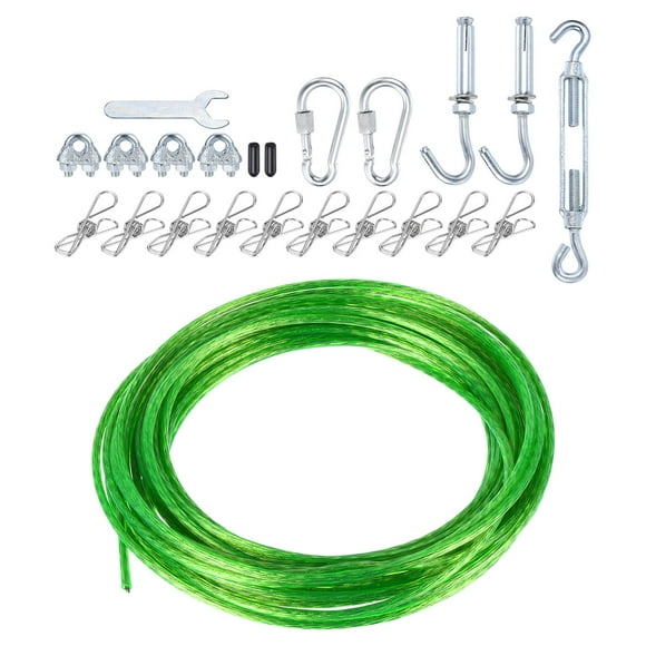 Unique Bargains PE Coated Steel Cable Kit, 5/32'x33ft Plastic Clothes Line Steel Core Cable