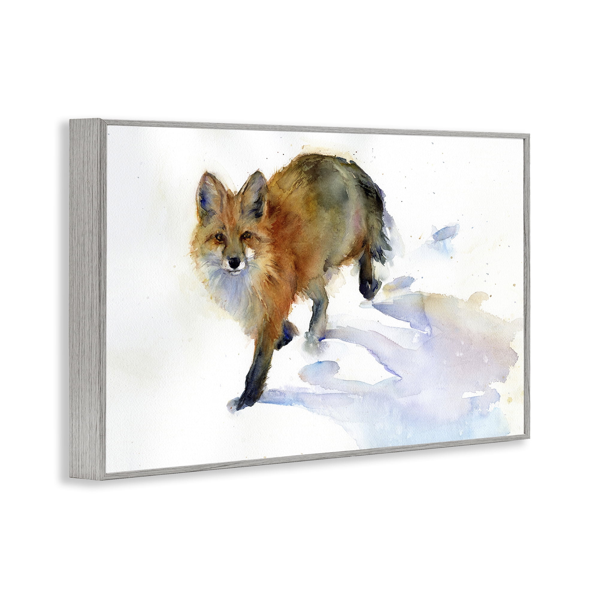Stupell Industries Stepping Fox in Snow Animals & Insects Painting Gray Framed Art Print Wall Art, 30 x 20