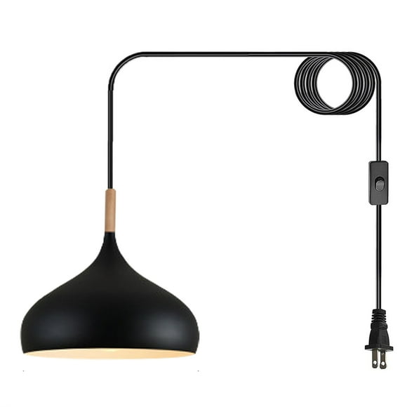 Plug In Pendant Light Fixtures Modern Minimalist Guesthouse Metal Black Wood Lamp Hanging Lamp Plug In
