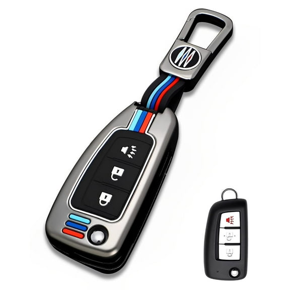 for Nissan Key Fob Cover Case Metal 3 Buttons Flip Smart Key Holder Protector Compatible for Rogue Select Rogue Sport Sentra Sylphy Pulsar