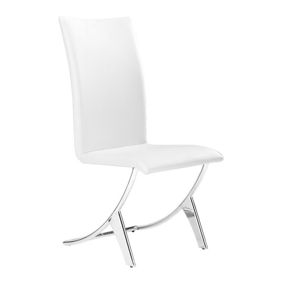 Modern Contemporary Dining Chair, White Leatherette Chrome Steel (set of two)