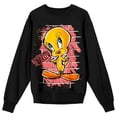 thumbnail image 5 of Looney Tunes Tweety & Graffiti On Brick Wall Crew Neck Long Sleeve Women's Black Tee-Small, 5 of 7