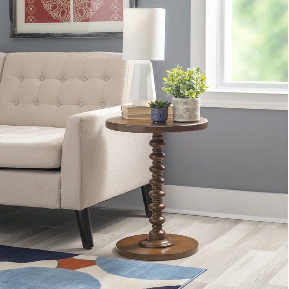 Powell Pesaro Round Pedestal Indoor Accent Side Table, 22.25" Tall, Hazelnut
