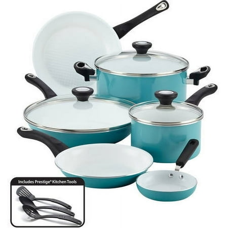 UPC 631899174949 product image for Farberware Pure Cook 12 Piece Ceramic Nonstick Pots and Pans Set  Aqua | upcitemdb.com