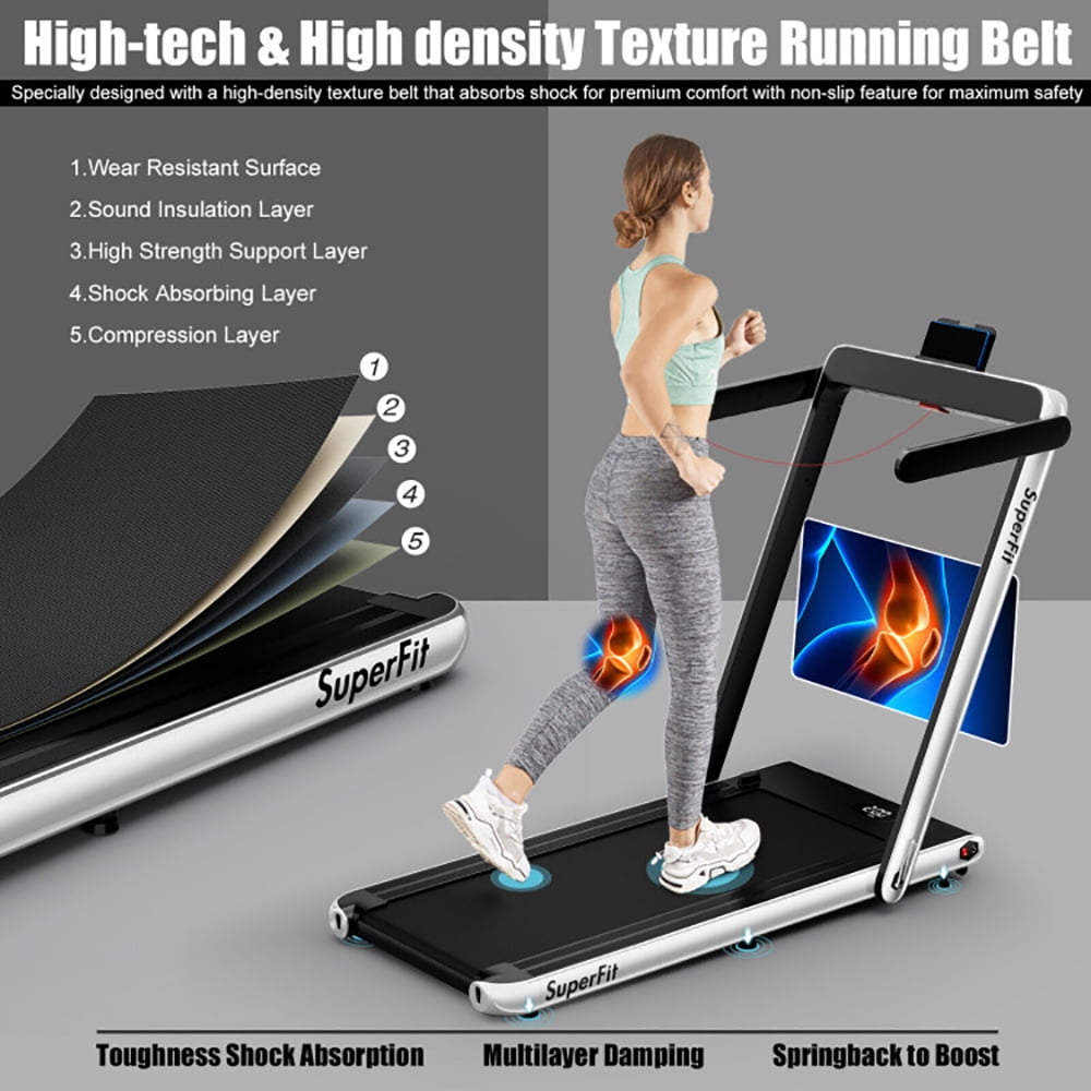 Yardi Yard 2.25HP 2 in 1 Folding Treadmill with APP Speaker Remote Control-Silver, Treadmill for Walking & Running