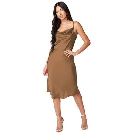 Women's bebe Satin Midi Slip Dress Color: Bronze Size: X SMALL