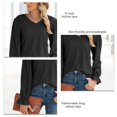 thumbnail image 4 of Blusa de mujer con cuello en V y mangas largas de encaje con volantes huecos y puños Blusa de ajuste casual de moda para dama Negro S, 4 of 4