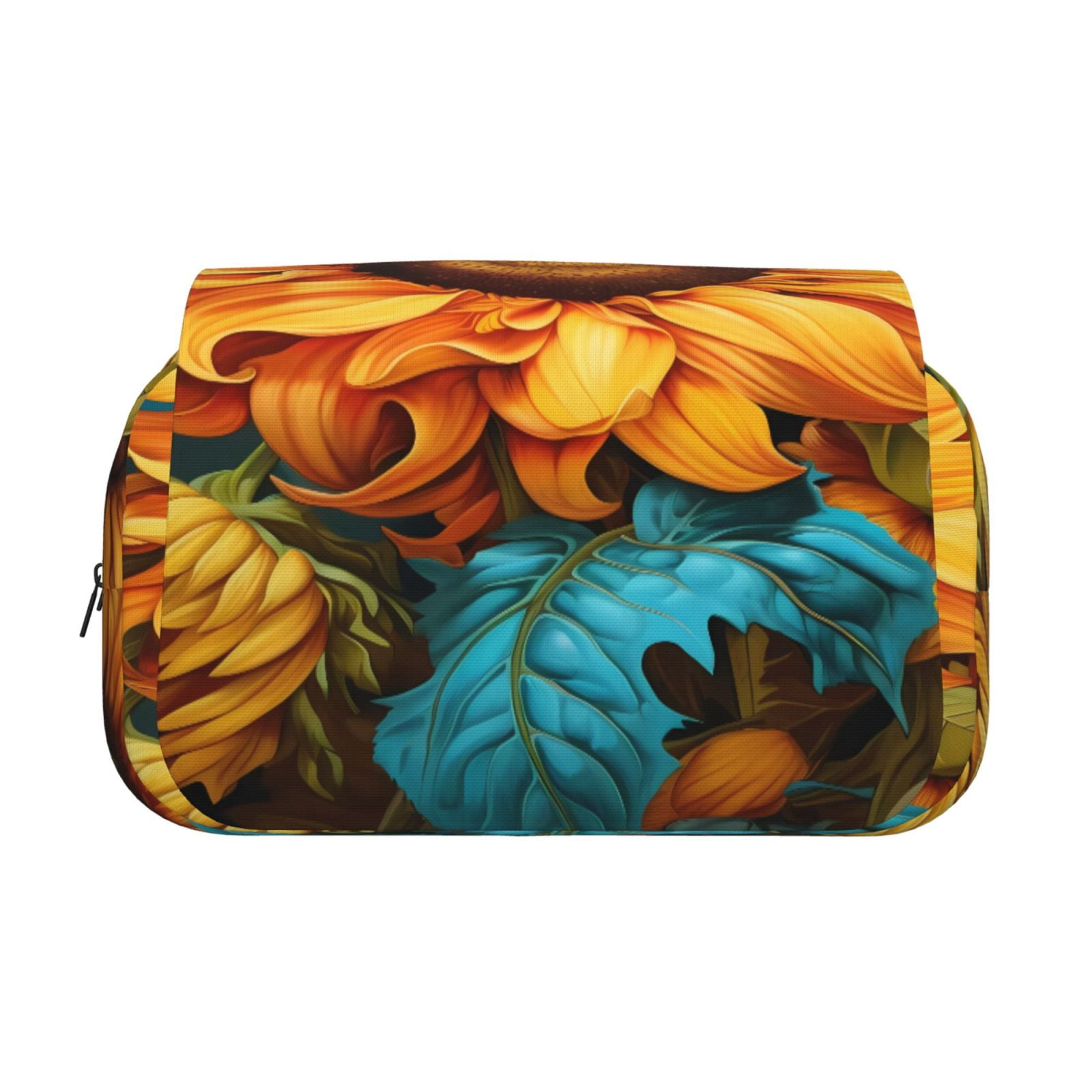 Rateoe Deep Yellow Colorful Sunflower Pattern Double Clamshell Pen Case, Storage Organizer with Two Zipper Compartments– Holds Up to 50 Pencils & Pens