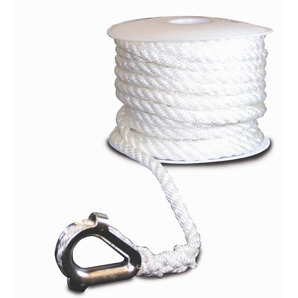 SeaSense ThreeStrand Twisted Nylon Anchor Line with Thimble End, 1/2" x 150', White Walmart