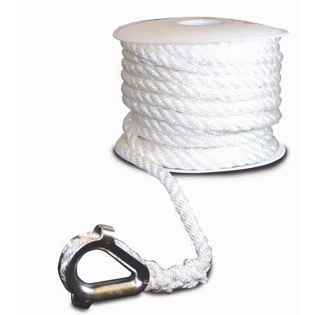 SeaSense Three-Strand Twisted Nylon Anchor Line with Thimble End  1/2  x 150   White