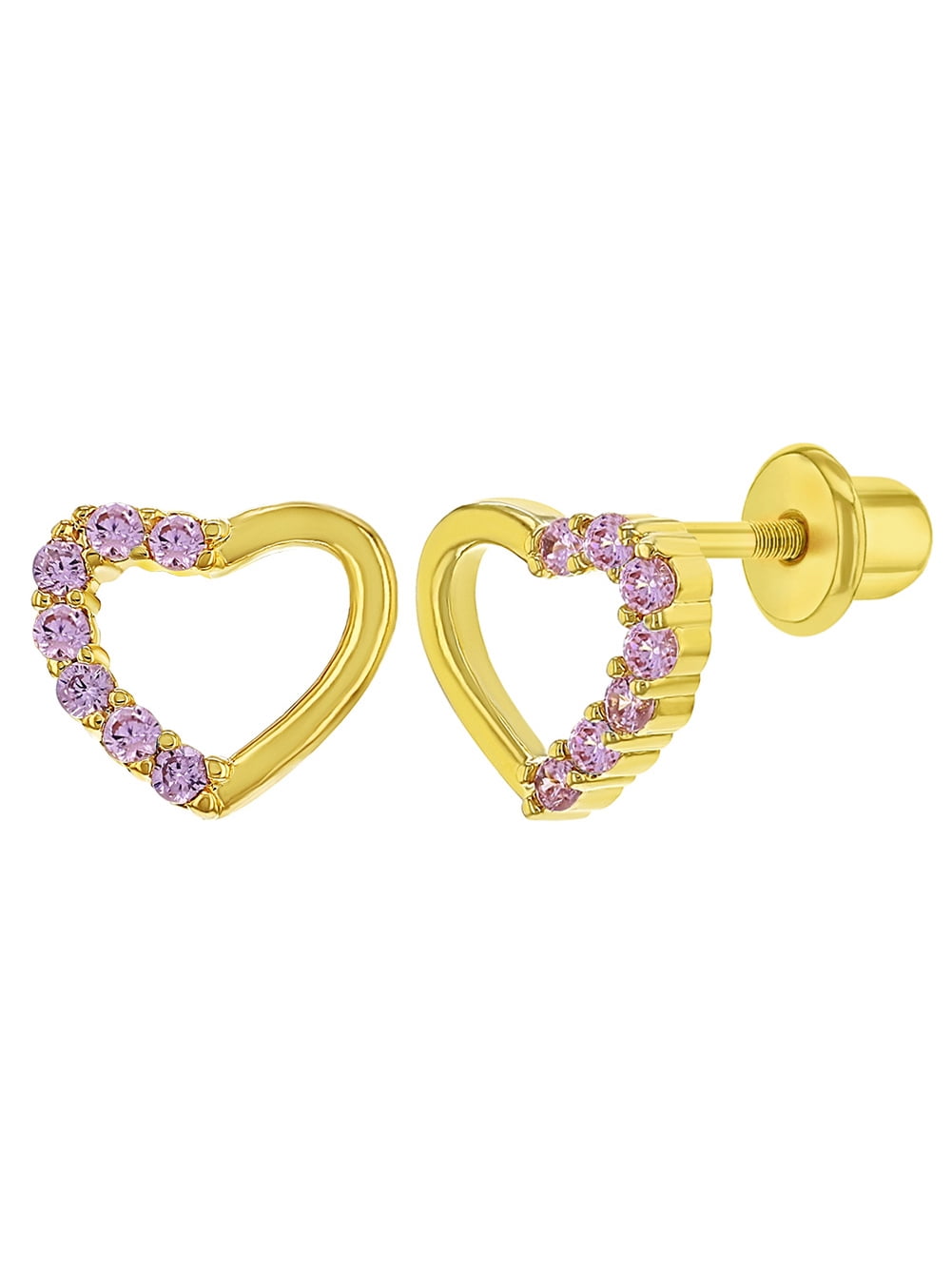 Child Baby Girls Security Crystal Heart Hoop earrings Jewelry 14k Gold plated 