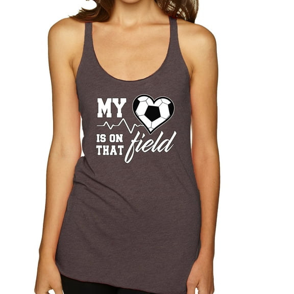 Wild Bobby, My Heart Is On That Soccer Field, Sports, Women Tri-Blend Racerback Tank Top, Brown, Small