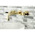 thumbnail image 3 of Kingston Brass KS8122DKL Kaiser Double-Handle 3-Hole Wall Mount Bathroom Faucet in Polished Brass, 3 of 8